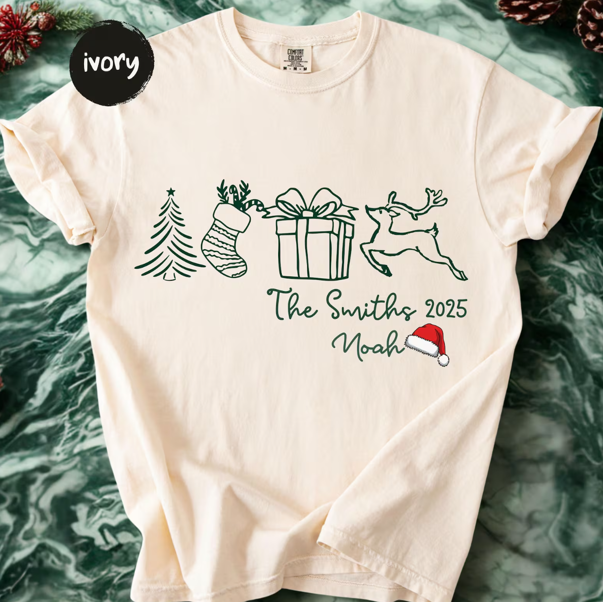 Funny Family Xmas Pjs, Comfort Colors Personalized Holiday Tee, Custom Xmas Gift