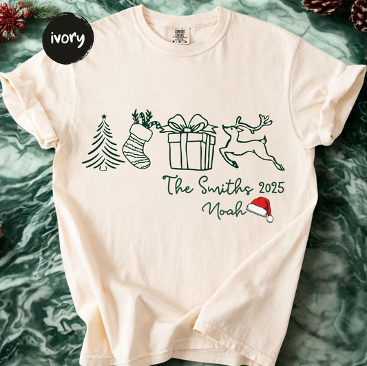 Funny Family Xmas Pjs, Comfort Colors Personalized Holiday Tee, Custom Xmas Gift