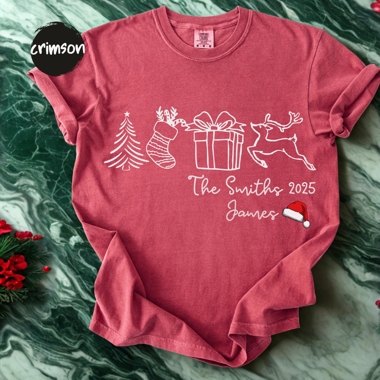 Funny Family Xmas Pjs, Comfort Colors Personalized Holiday Tee, Custom Xmas Gift