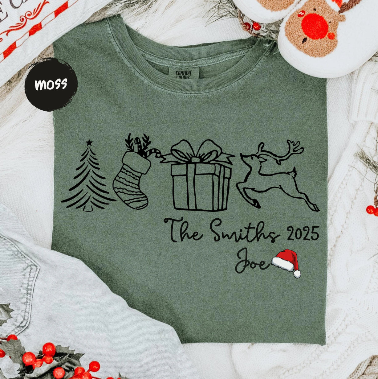 Funny Family Xmas Pjs, Comfort Colors Personalized Holiday Tee, Custom Xmas Gift