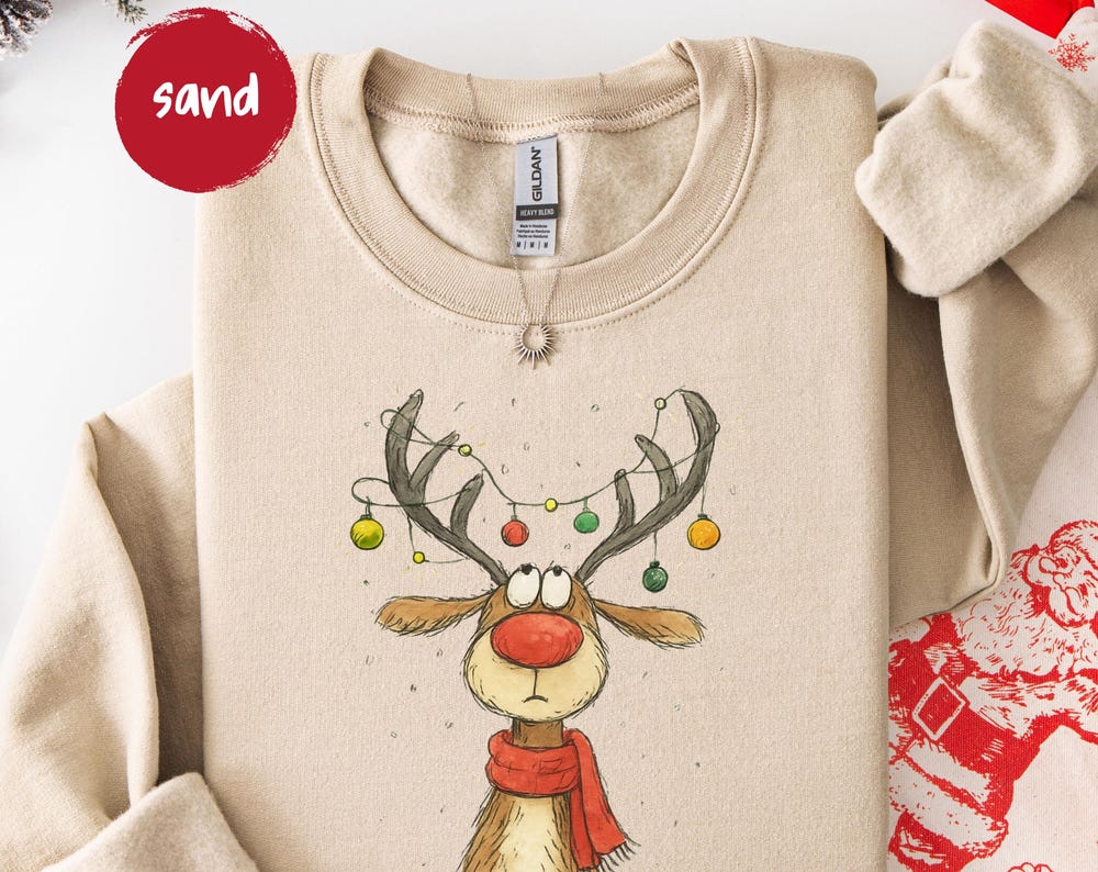 Vintage Reindeer Sweatshirt, Cute Christmas Sweatshirt